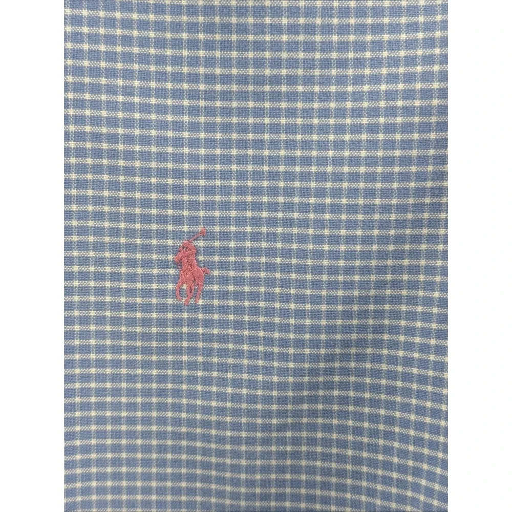 Polo Ralph Lauren Men's Blue & White Gingham Check Pink Logo Long Sleeve ShirtXL